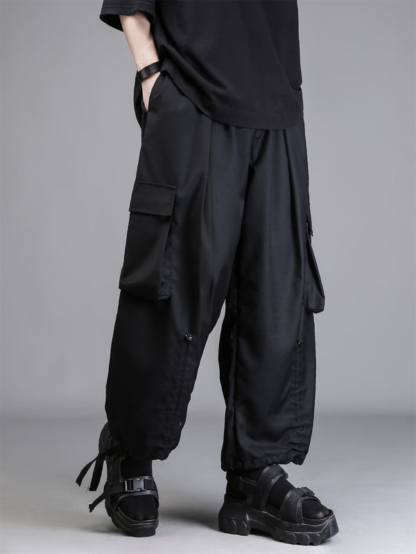 Multi-Pocket Techwear Wide-Leg Trousers