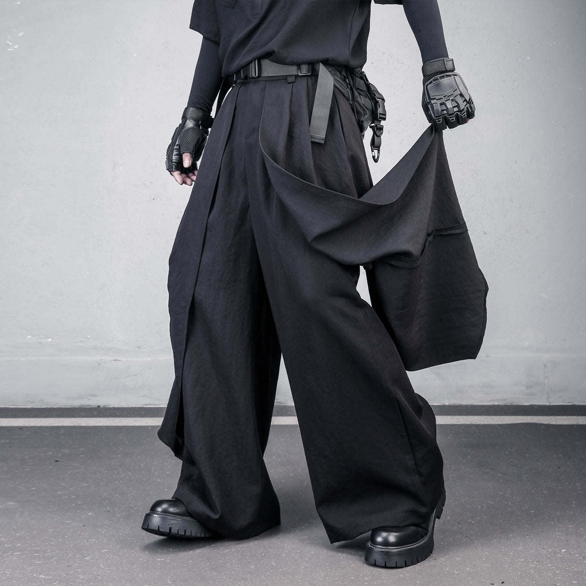 Dark Drawstring Wide-Leg Culotte Trousers