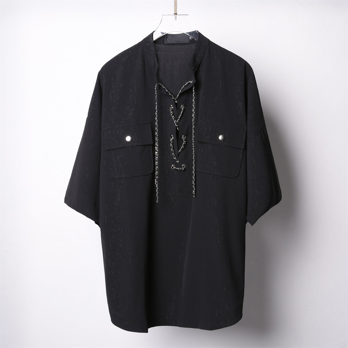 Yamamoto Tie Stand-Collar Half-Sleeve Shirt