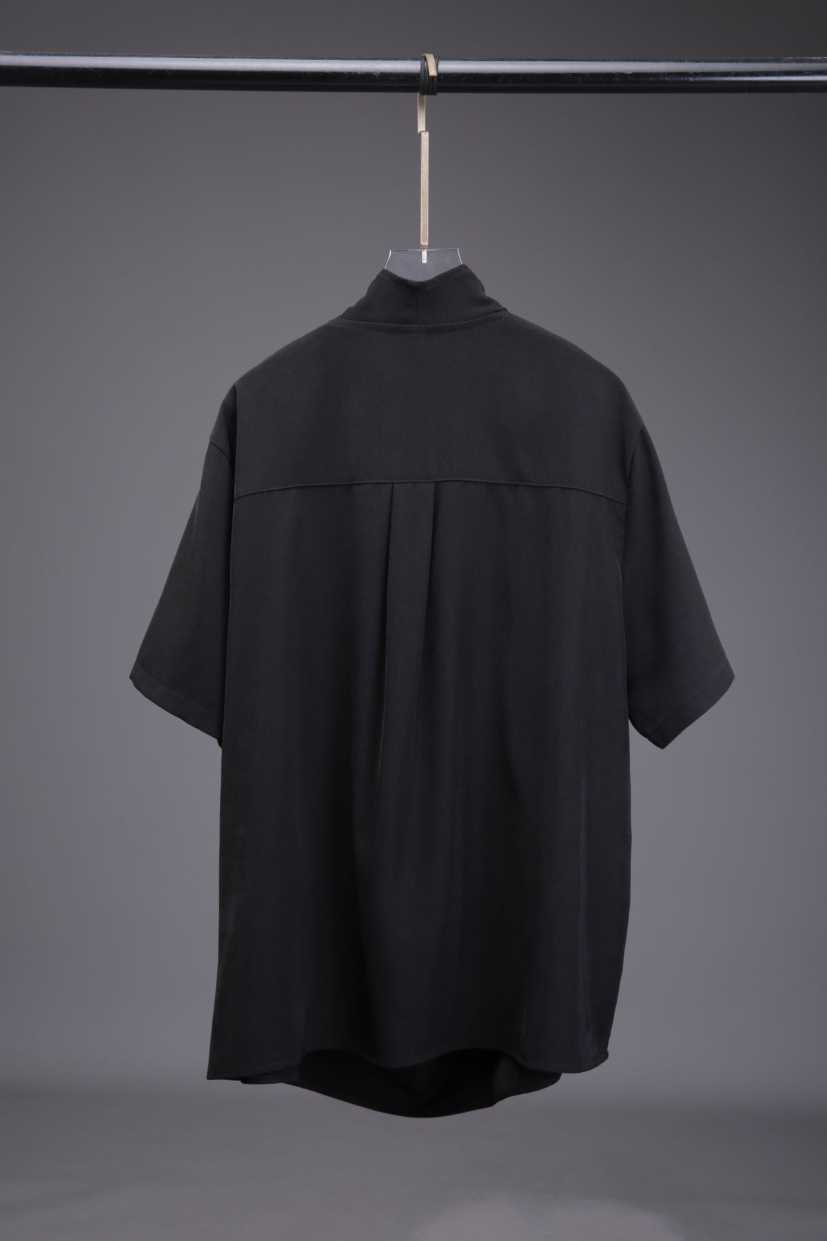 Dark Draped High-Collar Asymmetric Tee