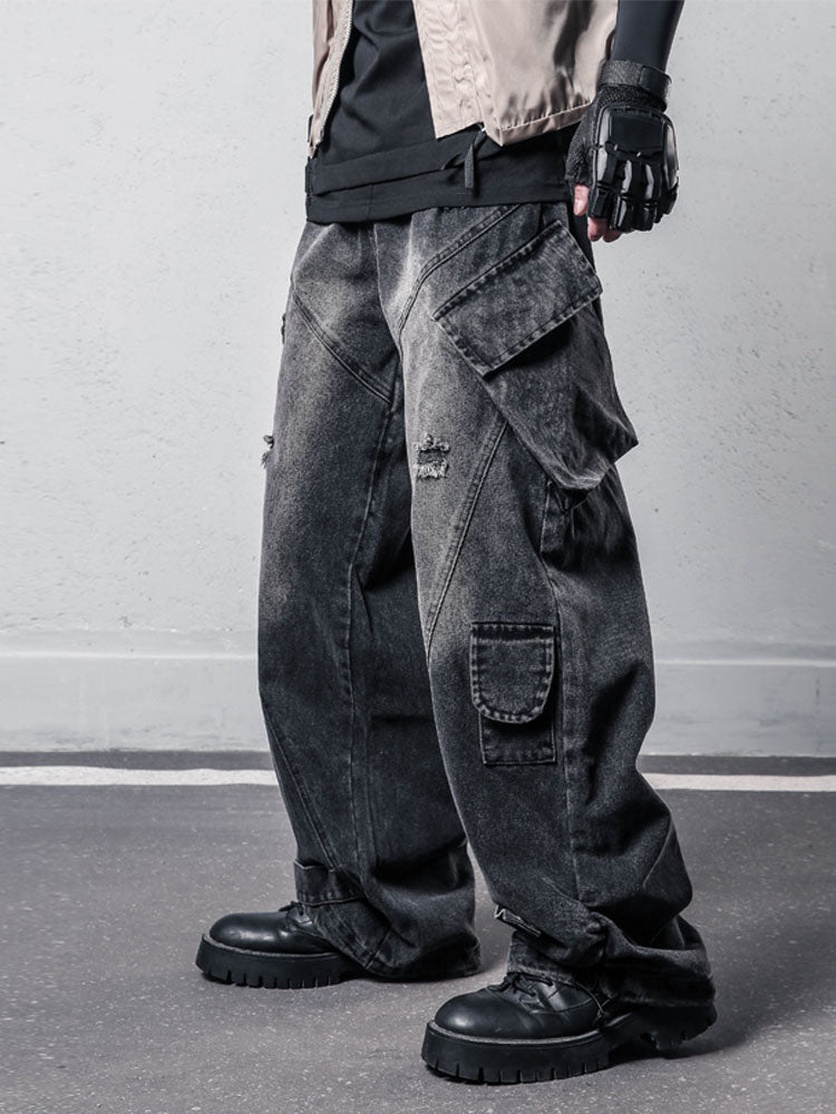 Distressed Cargo Baggy Jeans