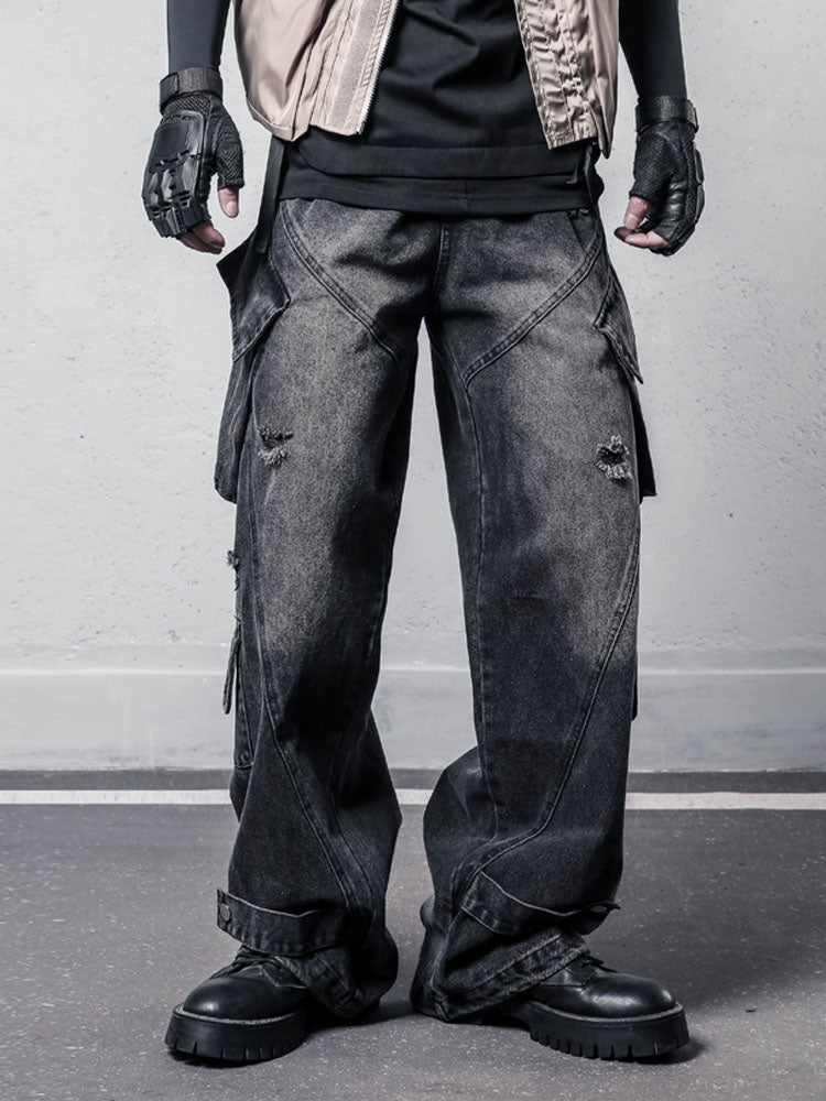 Distressed Cargo Baggy Jeans