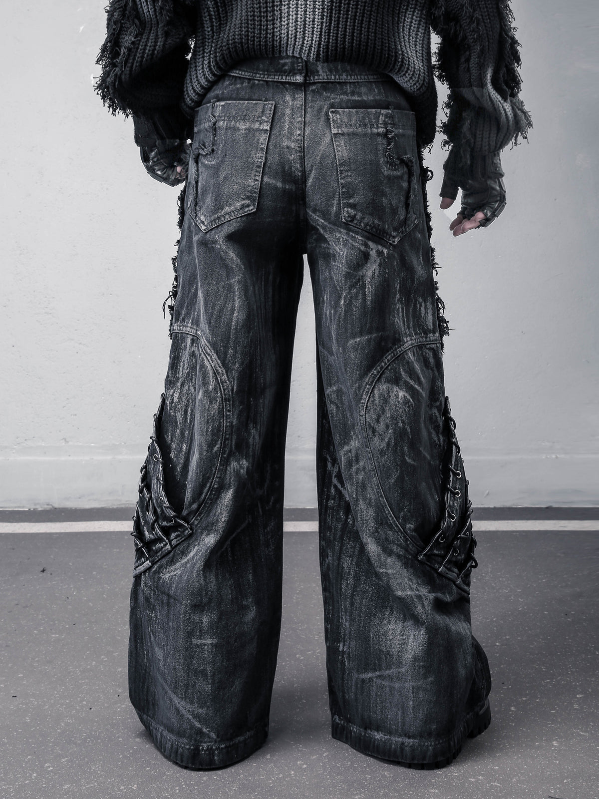 Deconstructed Two-Tone Raw Hem Jeans