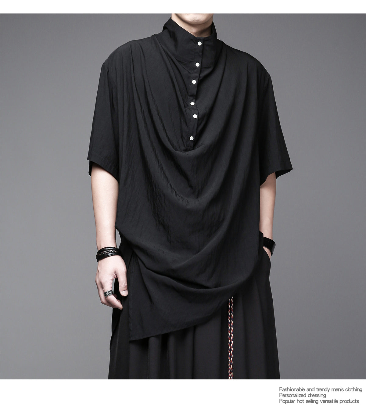 Yamamoto Stand-Collar Pleated Shirt