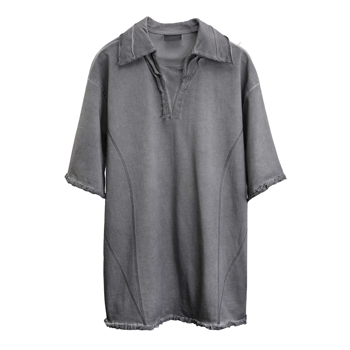 Washed grey heavyweight polo shirt
