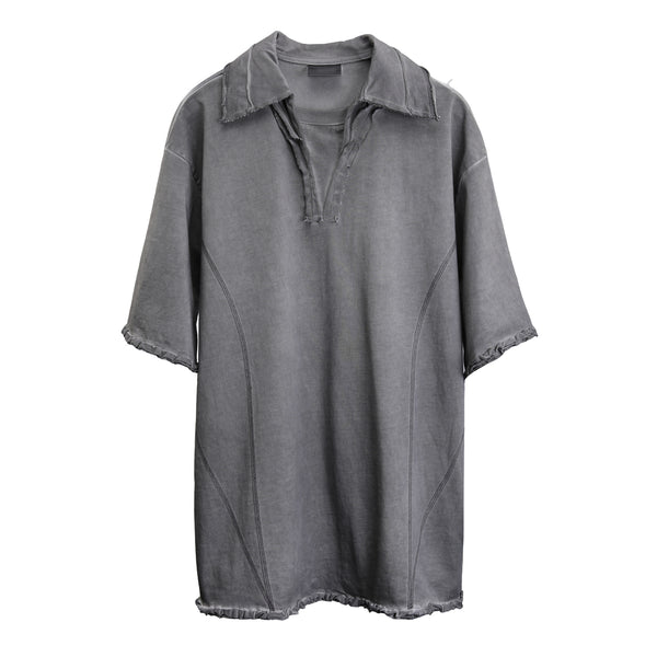 Washed grey heavyweight polo shirt