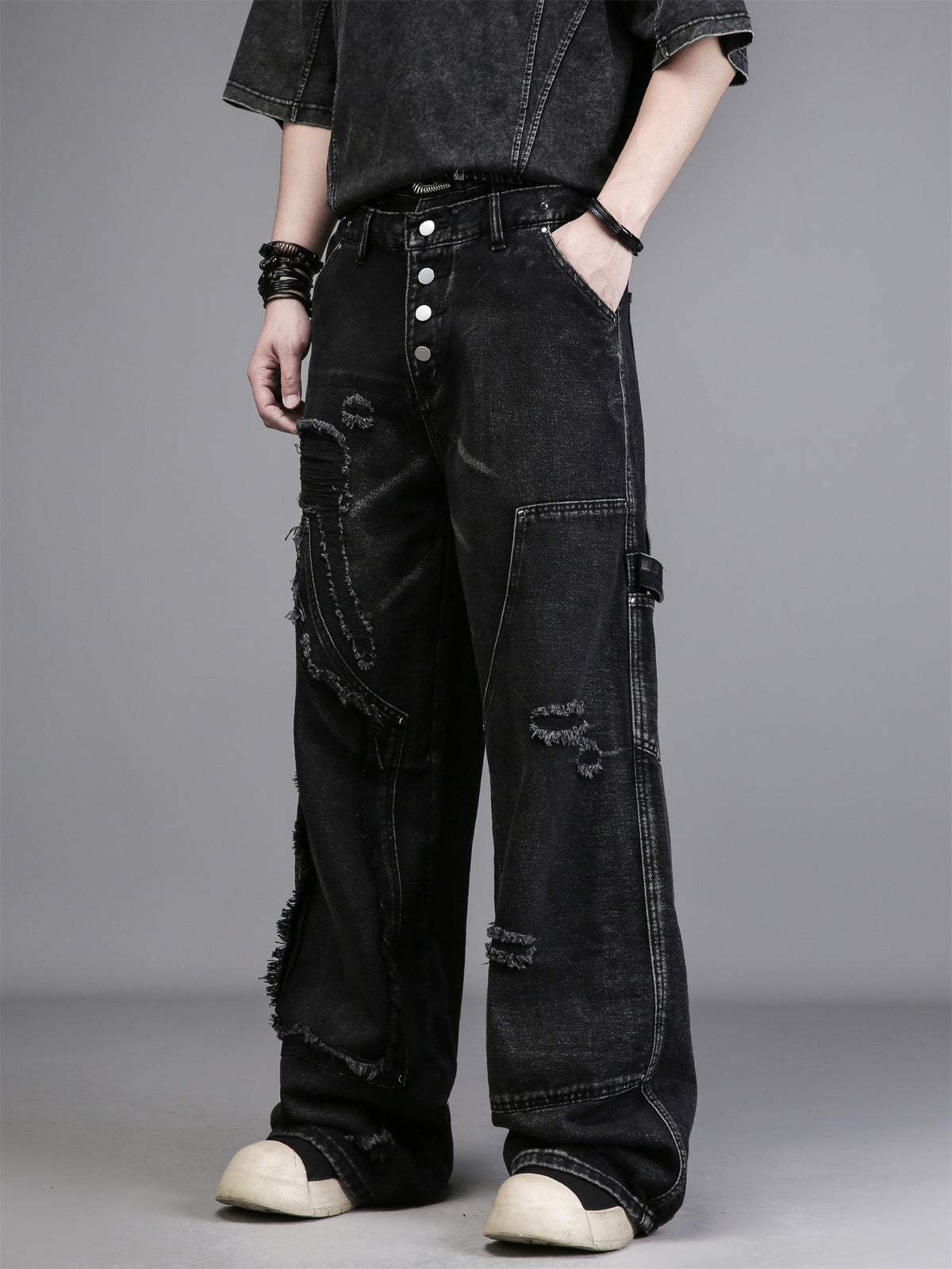 Washed Black Wide-Leg Jeans