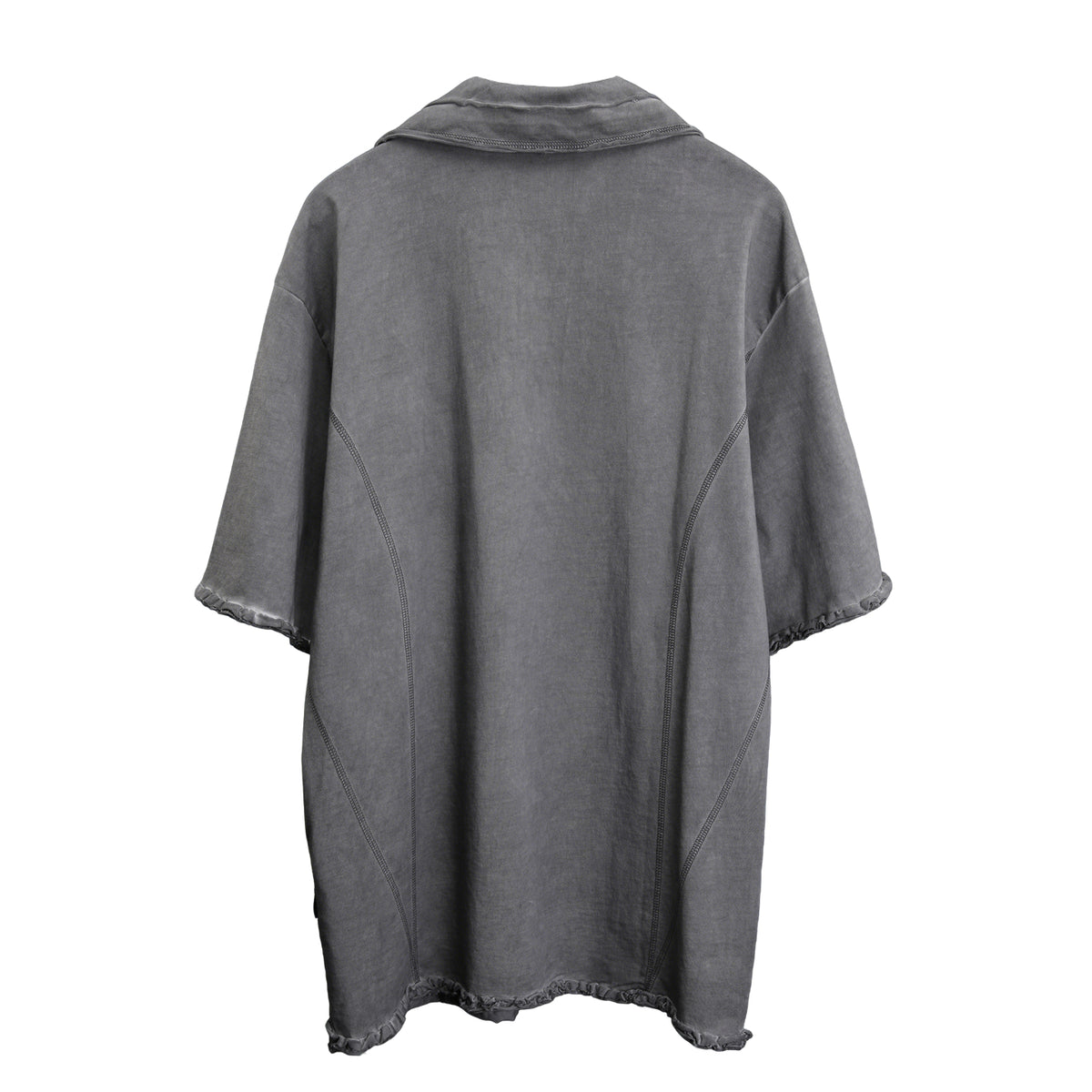 Washed grey heavyweight polo shirt detail