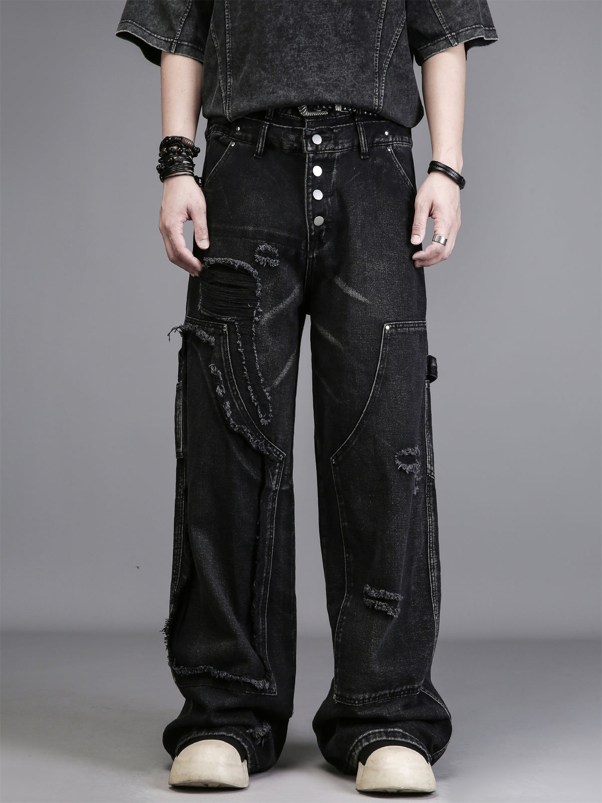 Washed Black Wide-Leg Jeans