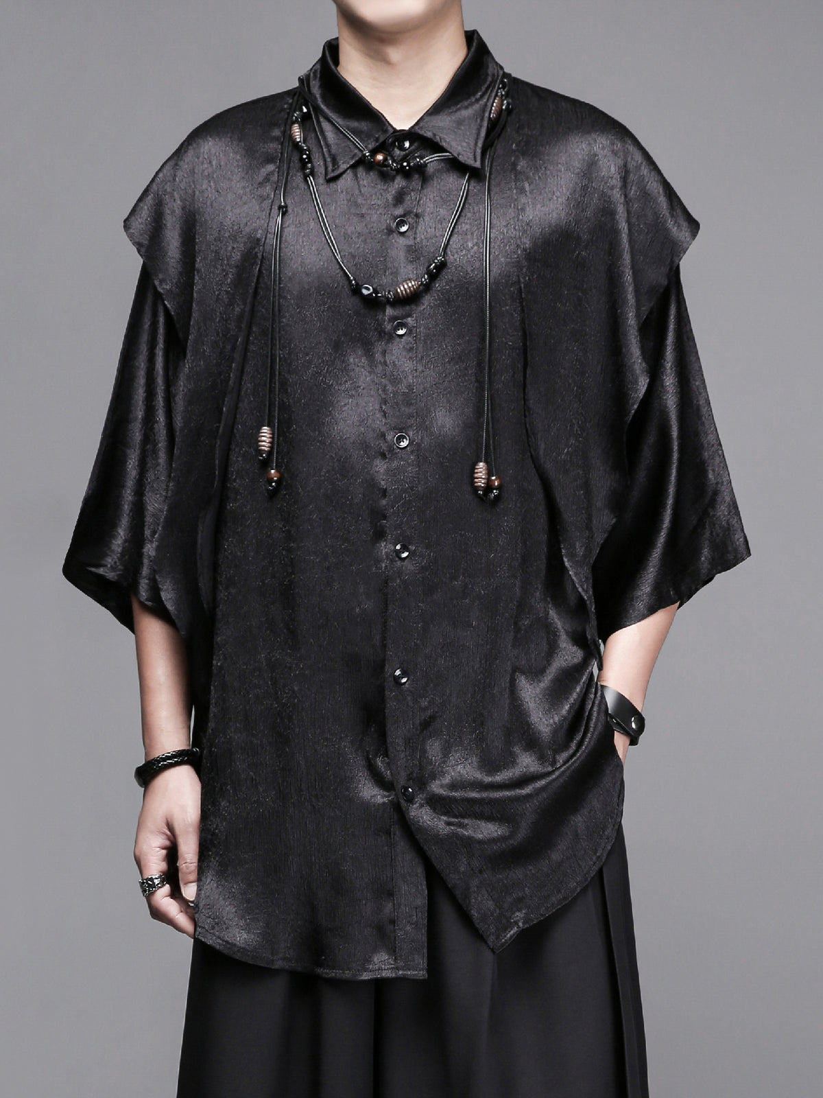 New-Chinese Draped Half-Sleeve Shirt