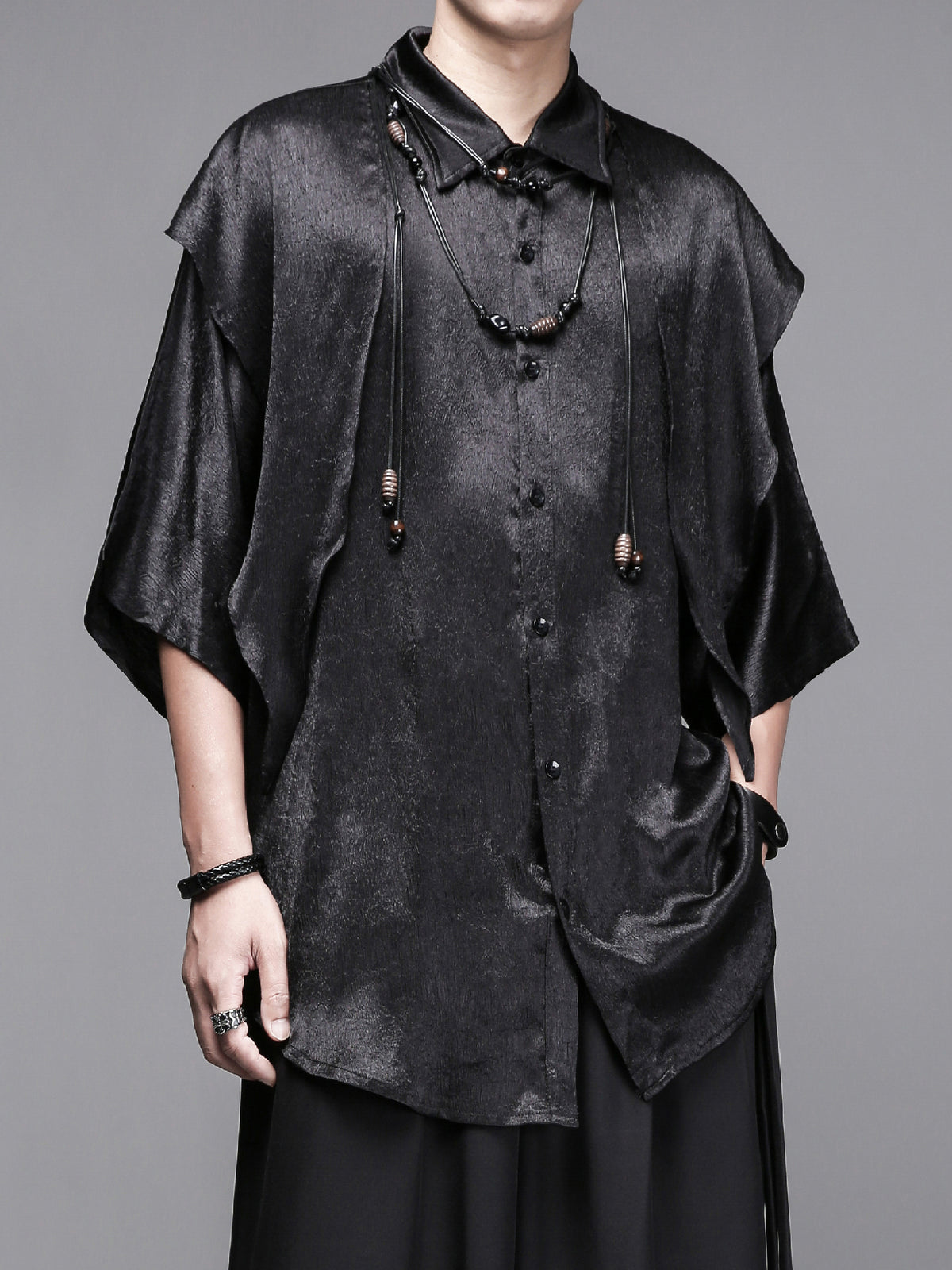 New-Chinese Draped Half-Sleeve Shirt