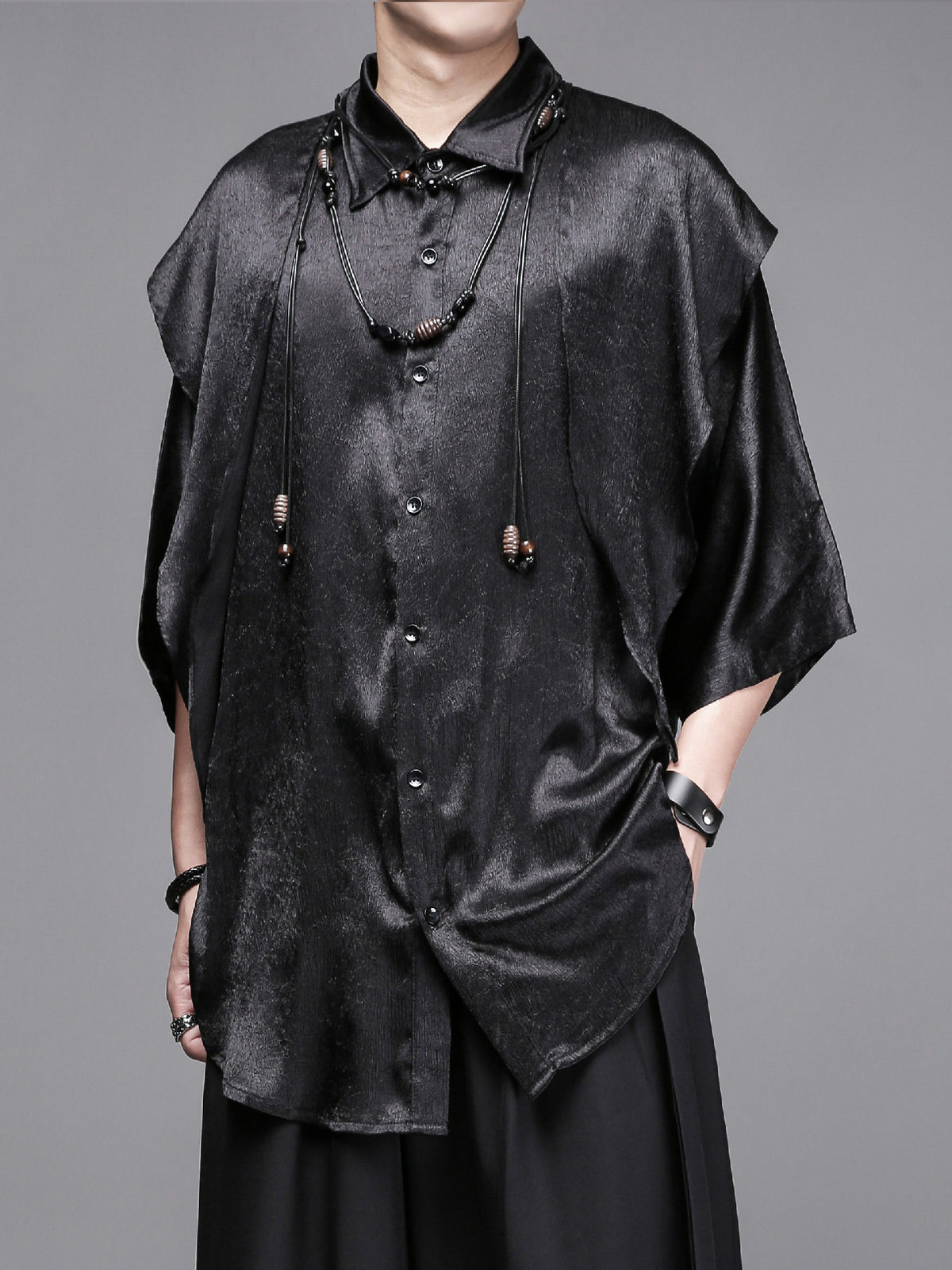 New-Chinese Draped Half-Sleeve Shirt